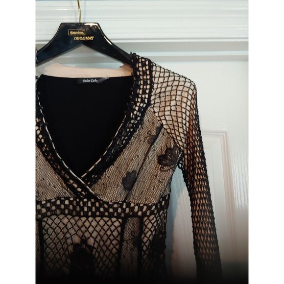 Black Crochet/Beaded Babydoll Y2k Top Dolce Cabo Rocker Metal Grunge Trash Goth - Picture 4 of 12